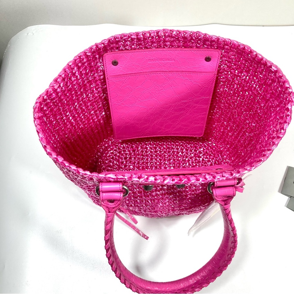 Balenciaga Small Le Cagole Nylon Raffia Tote Pink NWT Summer Resort Party - Picture 13 of 17